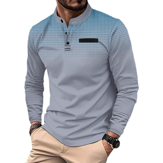 Herren Langarmshirt mit stylischem Stehkragen und kontrastierenden Dots Heidi-Mode