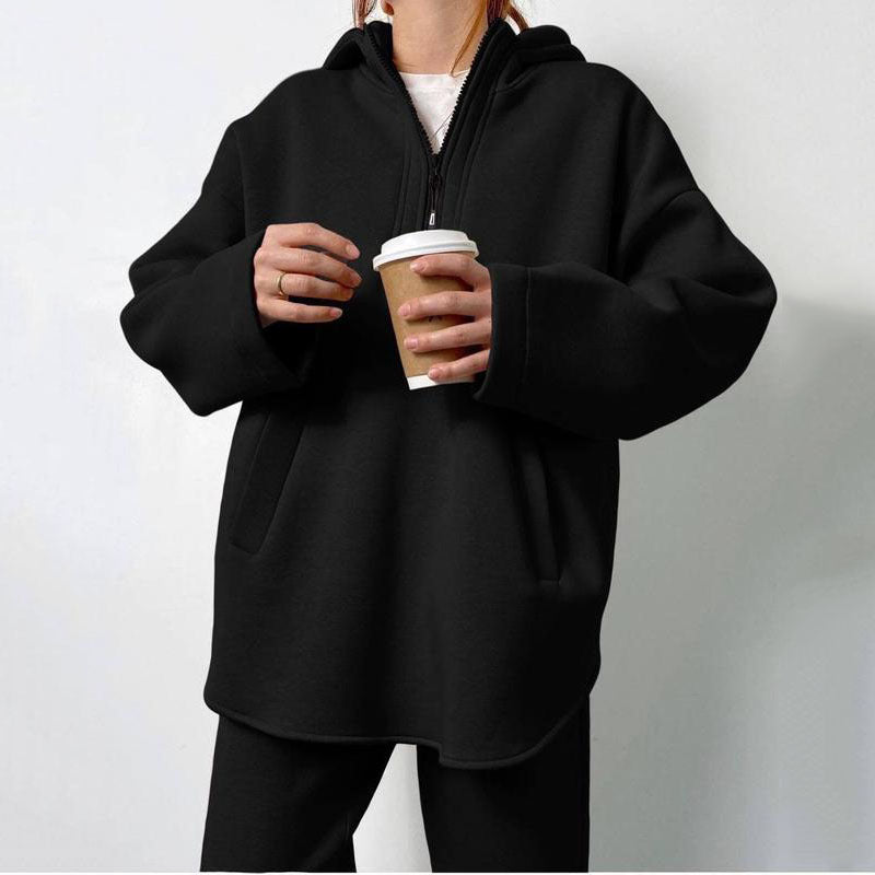 Damen lässiger Hoodie mit hochwertigem Reißverschluss und elastichem Bund Heidi-Mode