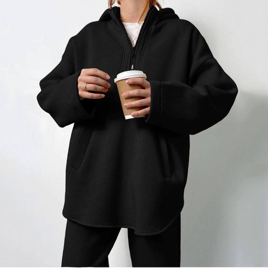 Damen lässiger Hoodie mit hochwertigem Reißverschluss und elastichem Bund Heidi-Mode
