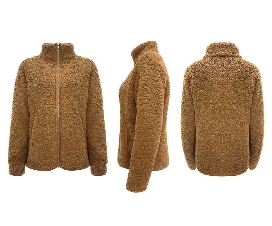 Damen Fleecejacke mit hohem Kragen und seitlichen Reißverschlusstaschen Heidi-Mode