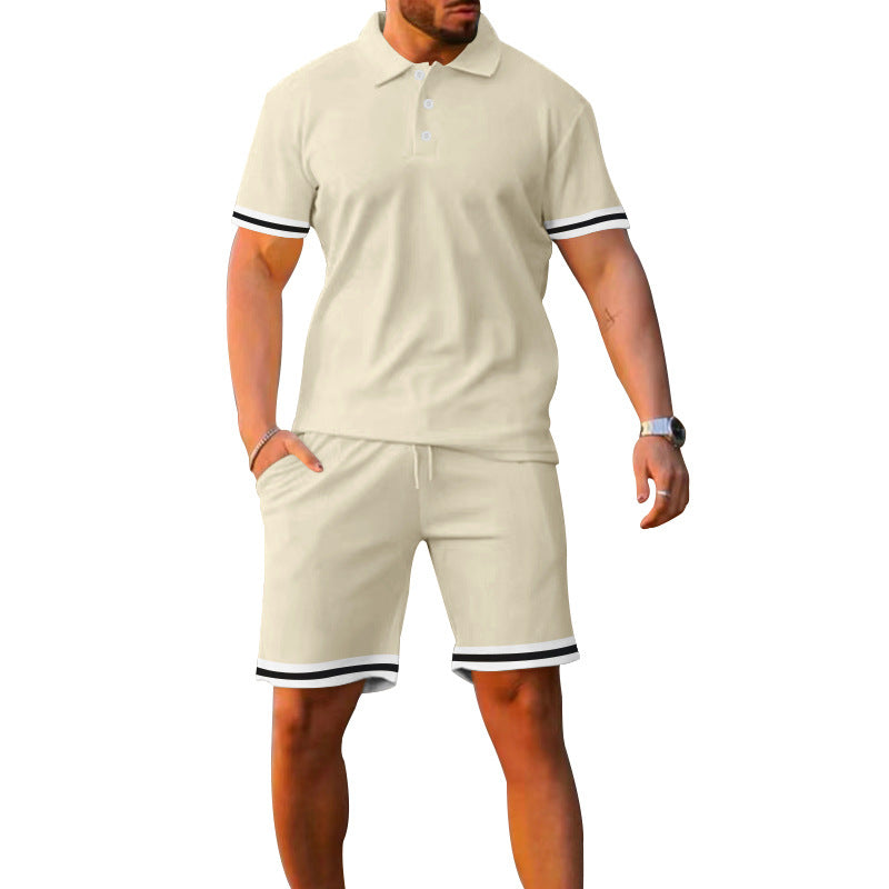 Herren Sportliches Polo- und Shorts-Set mit Kontraststreifen Heidi-Mode