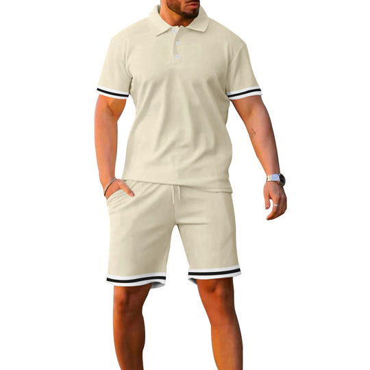 Herren Sportliches Polo- und Shorts-Set mit Kontraststreifen Heidi-Mode
