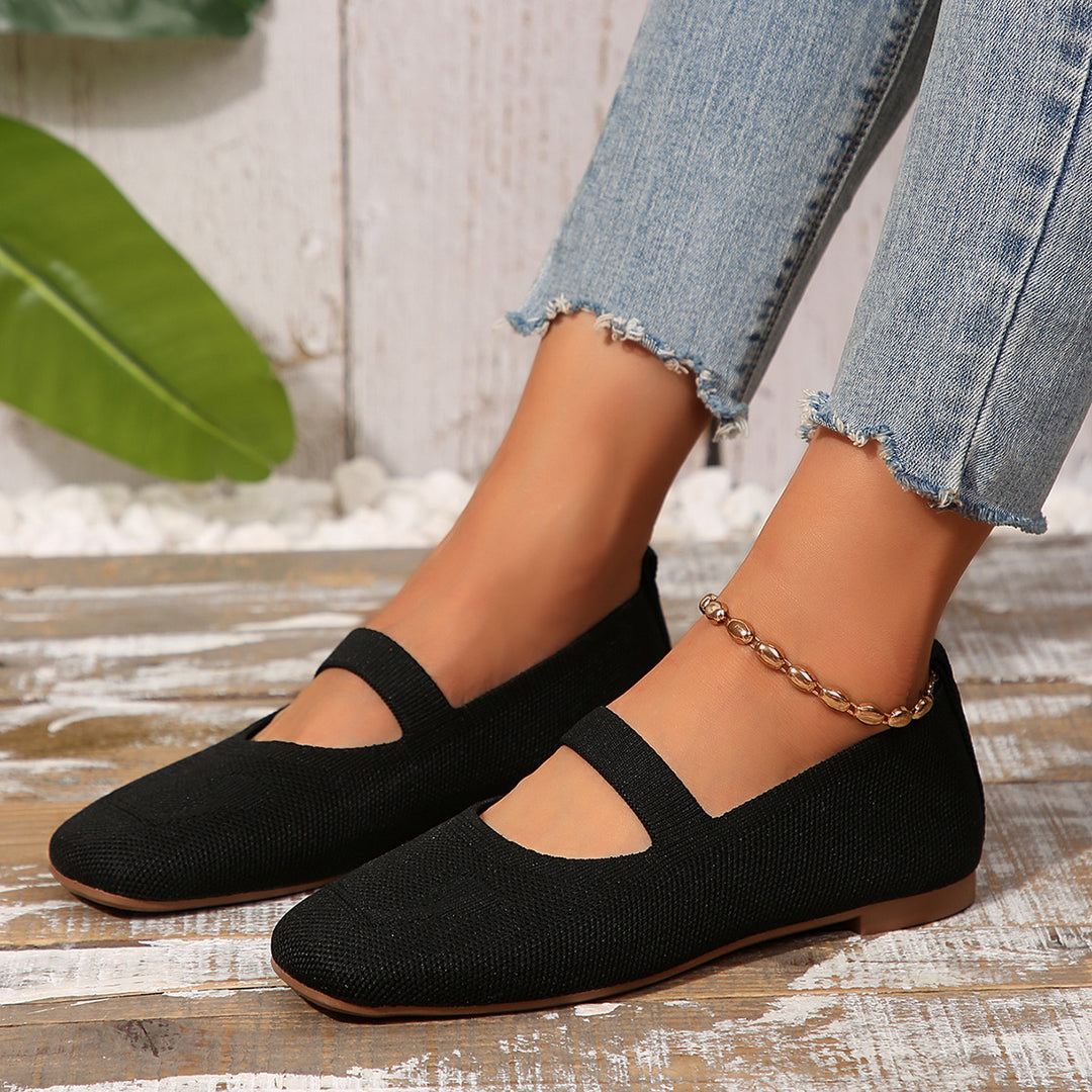Damen atmungsaktive Ballerinas mit flexiblem Gummi-Obermaterial und verstellbarem Riemen Heidi-Mode