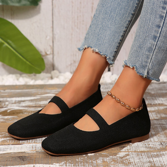 Damen atmungsaktive Ballerinas mit flexiblem Gummi-Obermaterial und verstellbarem Riemen Heidi-Mode
