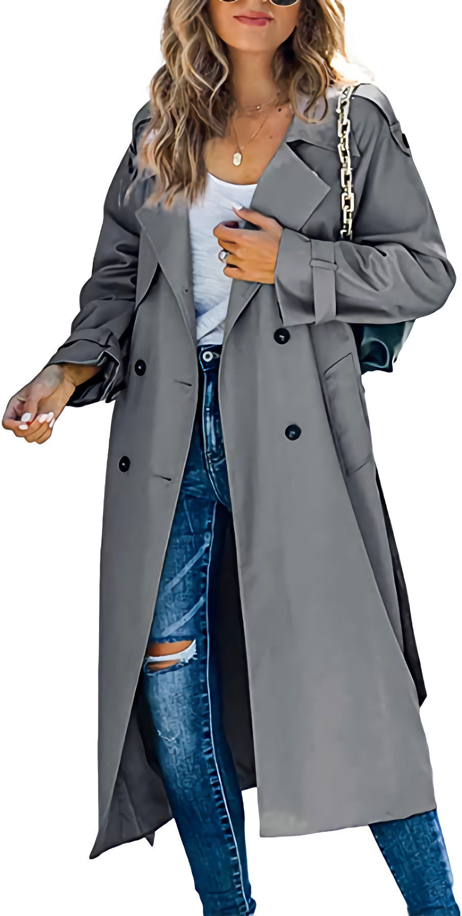 Damen Klassiker Trenchcoat mit Taillengürtel und tiefen Taschen Heidi-Mode