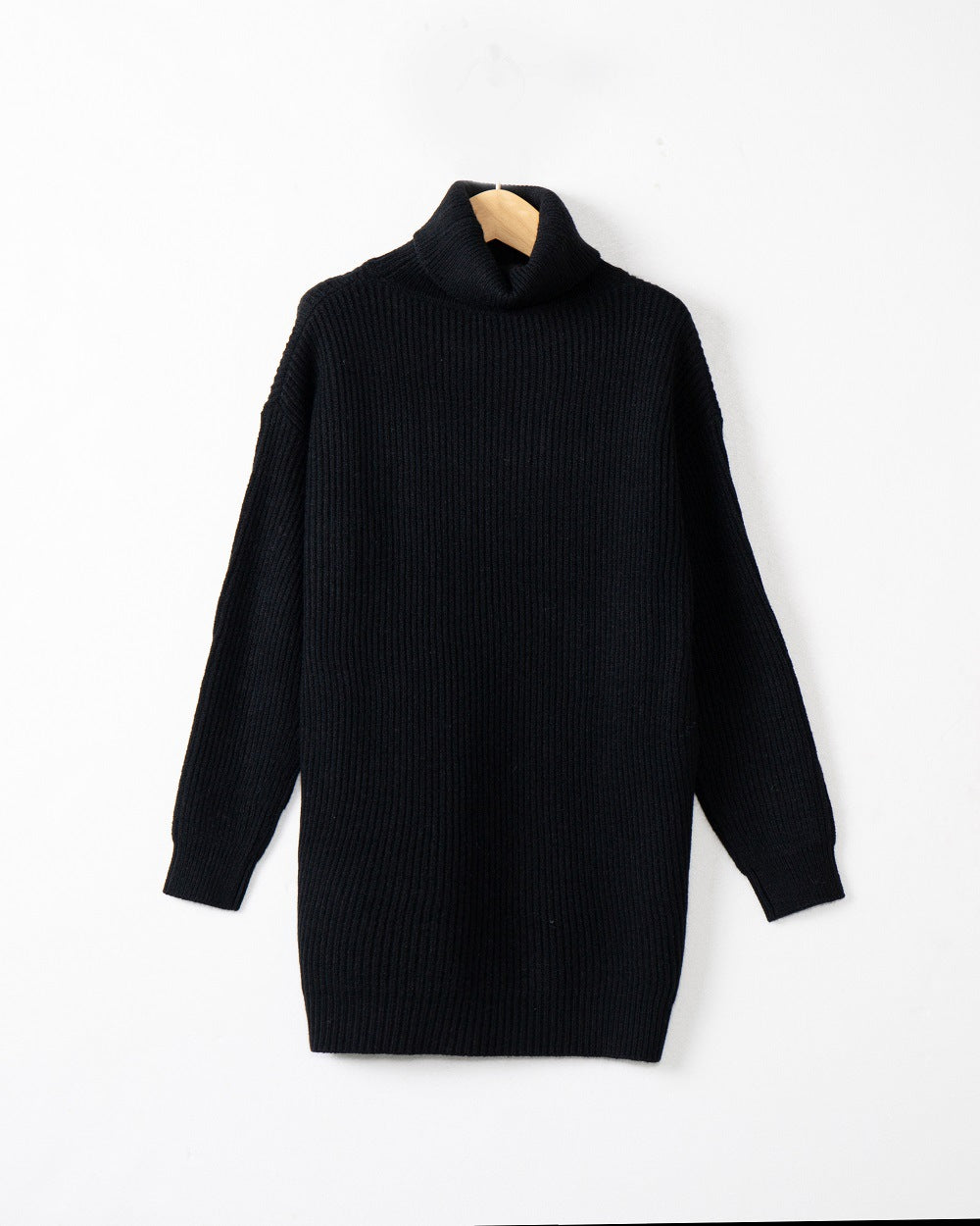 Damen Grobstrick Kleid mit hohem Kragen und weitem Schnitt Heidi-Mode