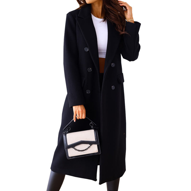 Damen Eleganter Doppelt-gesetzter Wollmantel mit Taschen Heidi-Mode