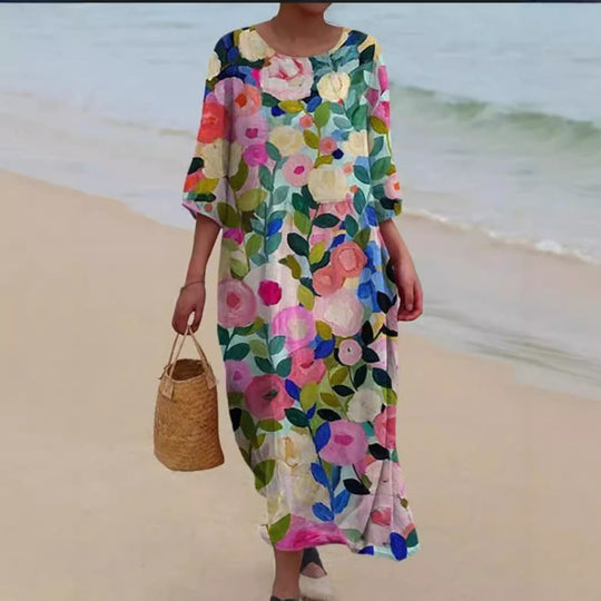 Heidi-Mode | Strandkleid Bedruckt Rundhals Freizeit Strandkleid