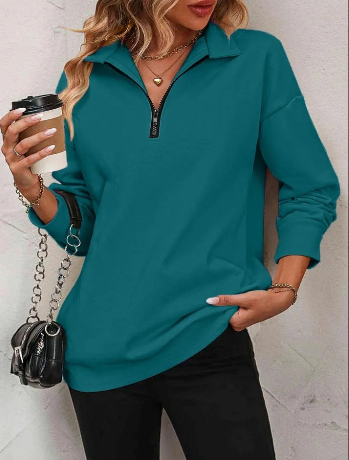 Damen Sportlicher Pullover mit halbem Reißverschluss und gemütlichem Schnitt Heidi-Mode