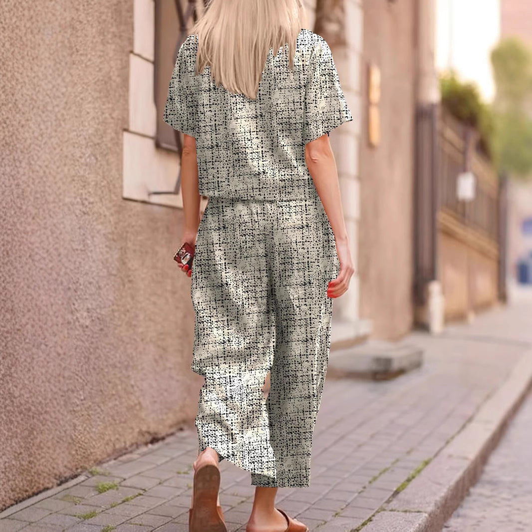 Damen entspannter Zweiteiler mit weitem Schnitt und modischem Grafikdesign Heidi-Mode