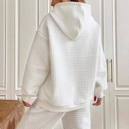 Damen lässiger Hoodie mit strukturierter Oberfläche und praktischer Kängurutasche Heidi-Mode