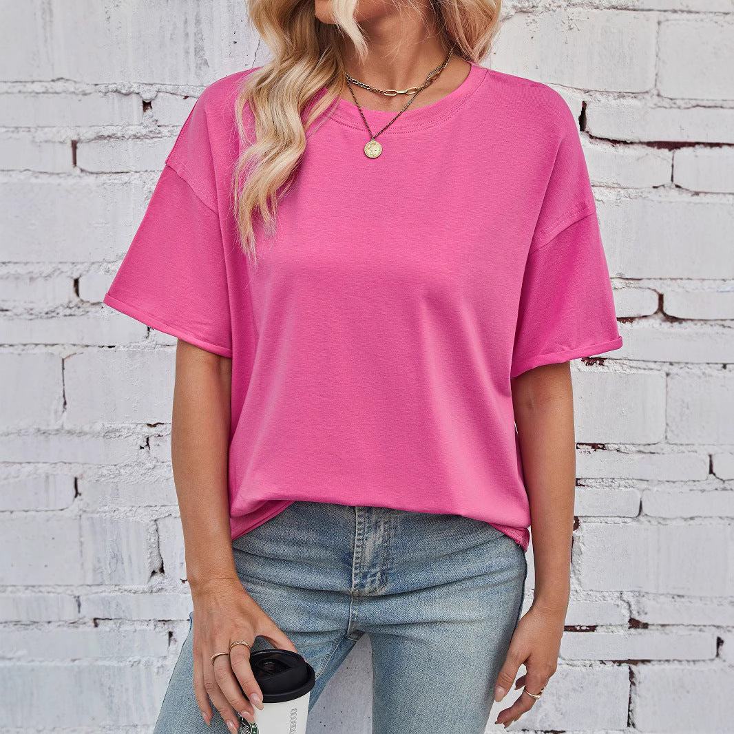 Damen Oversized T-Shirt aus hochwertiger Baumwolle mit eingewebtem Logo Heidi-Mode
