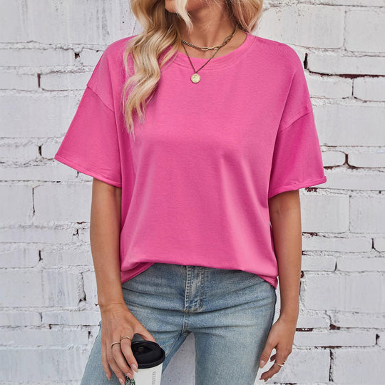 Damen Oversized T-Shirt aus hochwertiger Baumwolle mit eingewebtem Logo Heidi-Mode