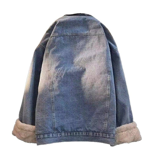 Damen oversized Jeansjacke mit Innenfutter aus Teddyfell Heidi-Mode