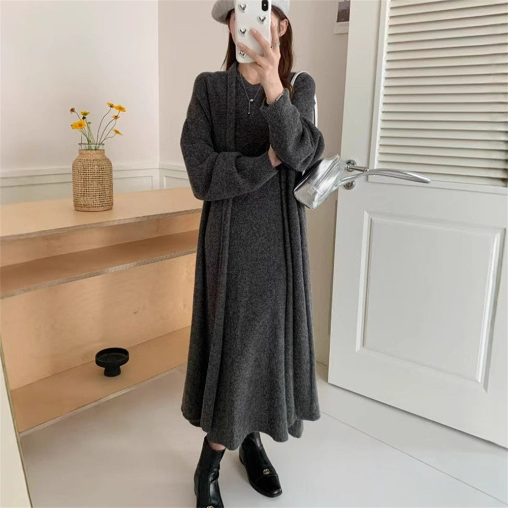 Damen Maxi-Strickkleid mit legerem Schnitt und langem Ärmel Heidi-Mode