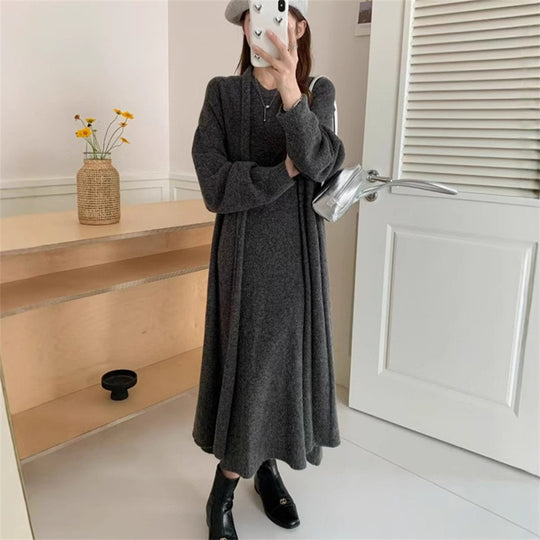 Damen Maxi-Strickkleid mit legerem Schnitt und langem Ärmel Heidi-Mode