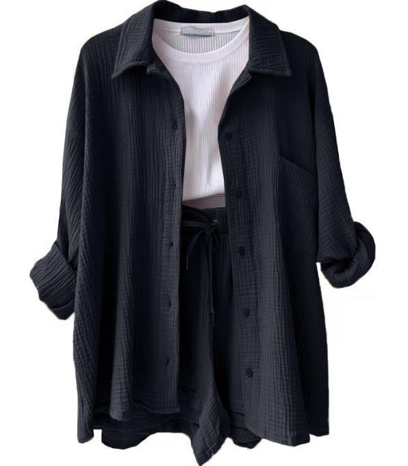 Damen lässige Oversized-Hemdjacke mit Gürtel Heidi-Mode