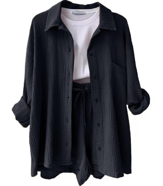 Damen lässige Oversized-Hemdjacke mit Gürtel Heidi-Mode