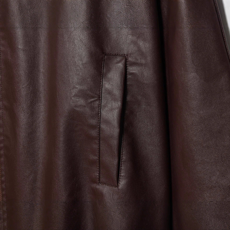 Damen modische Kunstlederjacke mit breiten Ärmeln und praktischen Taschen Heidi-Mode