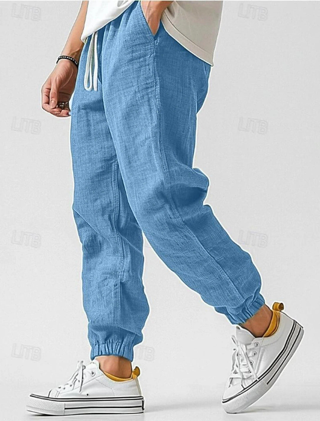 Herren Bequeme Leinenhose mit elastischem Bund und seitlichen Taschen Heidi-Mode