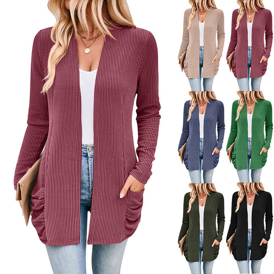 Damen Strickjacke mit Raffung und praktischen Taschen Heidi-Mode