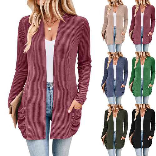 Damen Strickjacke mit Raffung und praktischen Taschen Heidi-Mode