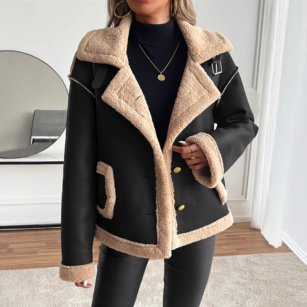 Damen Kurzjacke mit Kunstfellbesatz und praktischen Taschen Heidi-Mode