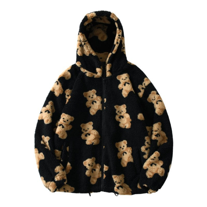 Damen Teddy-Fleecejacke mit Kapuze und großen Taschen Heidi-Mode