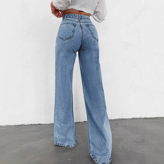 Damen Weite Flared Jeans mit hohem Bund und modischen Rissdetails Heidi-Mode