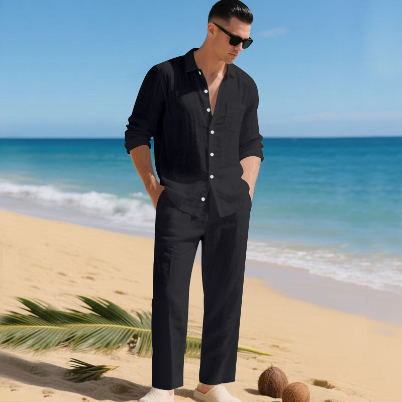 Herren leichtes Leinen-Outfit mit stilvollem Hemd und eleganter Hose Heidi-Mode