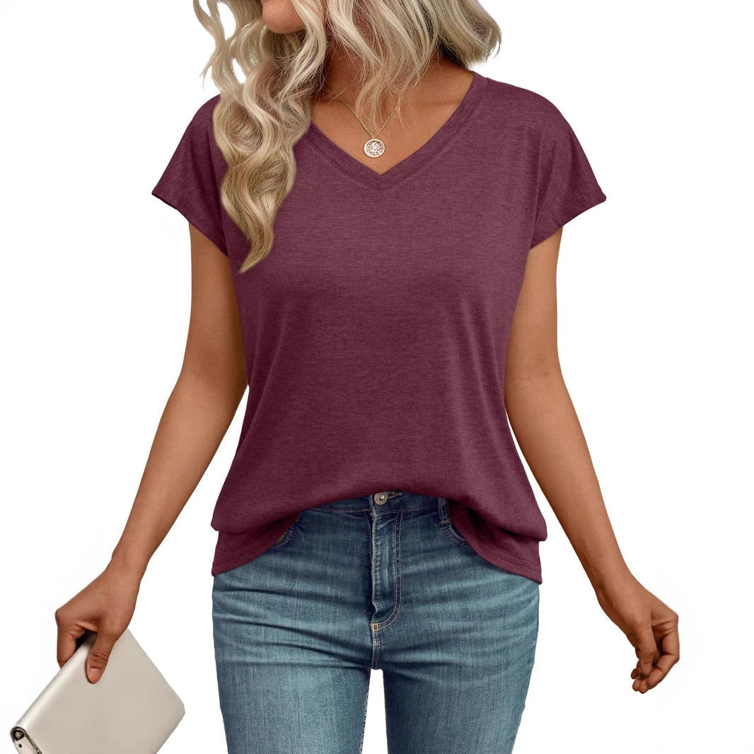 Damen V-Ausschnitt T-Shirt aus leichtem Material mit luftiger Passform Heidi-Mode