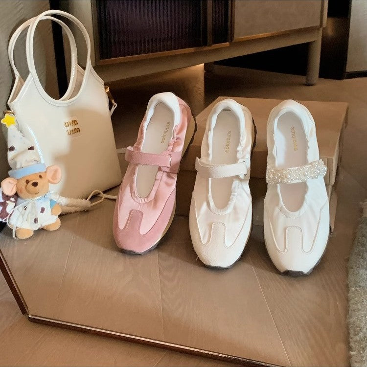 Damen Leder Ballerina Flats mit Perlmutt-Detail Heidi-Mode