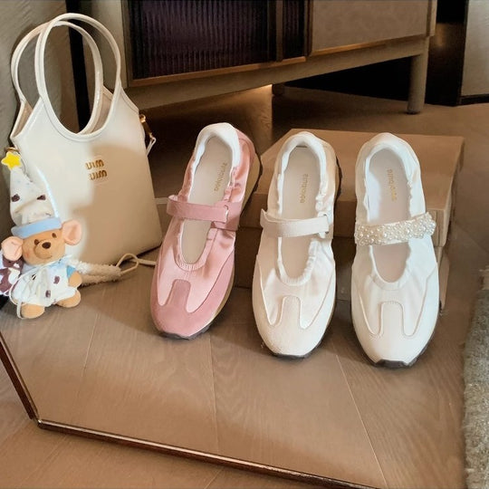 Damen Leder Ballerina Flats mit Perlmutt-Detail Heidi-Mode