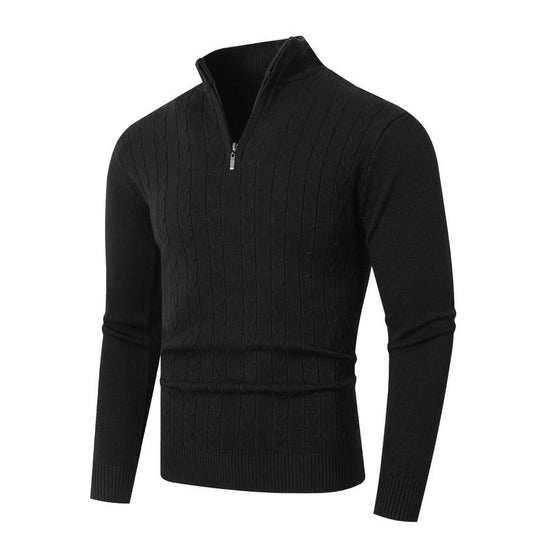 Herren stylischer Strickpullover mit hohem Stehkragen und durchgehendem Reißverschluss Heidi-Mode