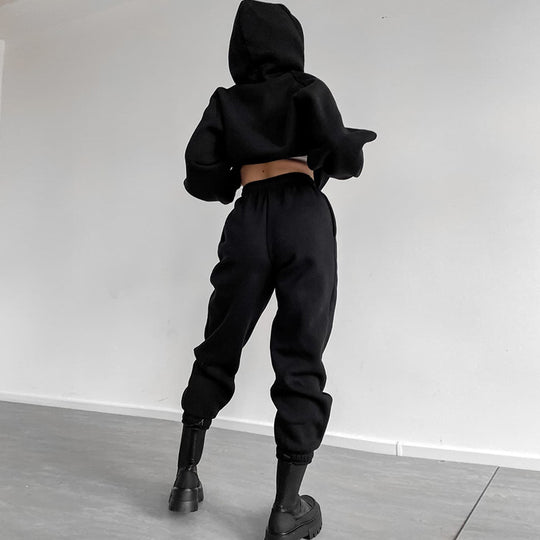 Damen Sportlicher Hoodie- und Jogginganzug mit elastischem Taillenzug Heidi-Mode
