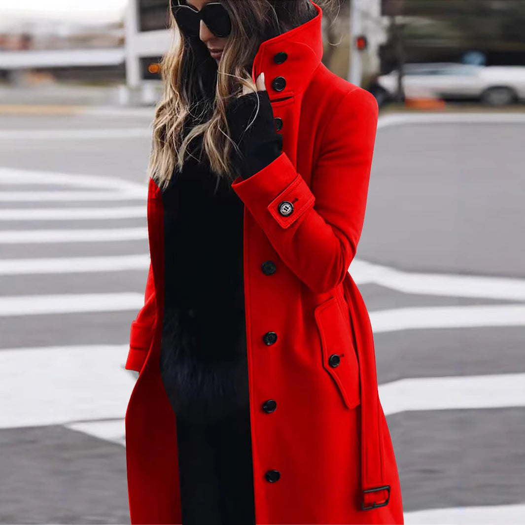 Damen modischer Trenchcoat mit hohem Kragen und eleganten Knopfdetails Heidi-Mode