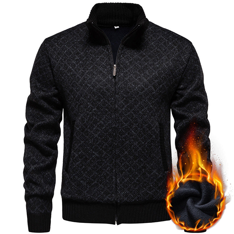 Herren Strickjacke im modernen Rautenmuster mit durchgehendem Reißverschluss Heidi-Mode