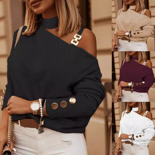 Damen asymmetrischer Pullover mit dezenten Details und unifarbenem Design Heidi-Mode