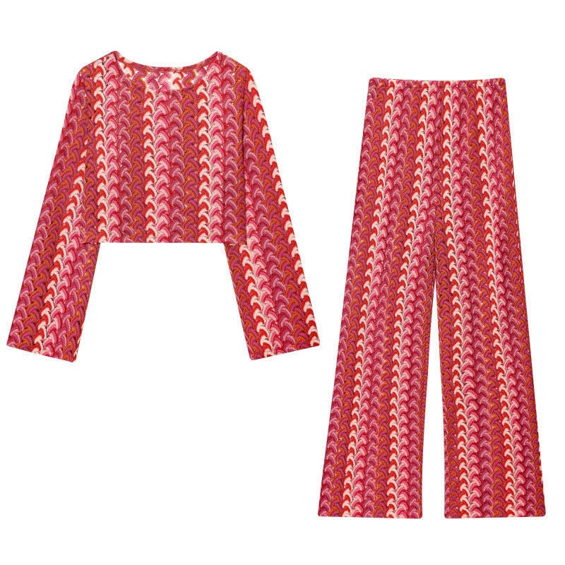 Damen weite Palazzohose mit auffälligem Wellenmuster und elastischem Bund Heidi-Mode