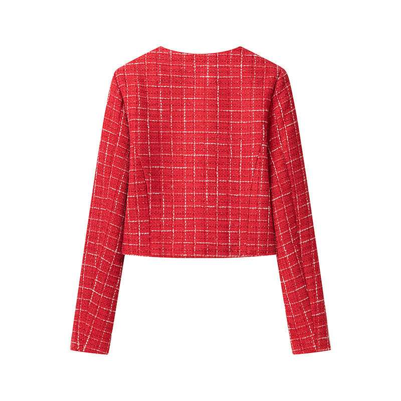 Damen strukturierte Kurzjacke mit knöpfbarem Verschluss und dekorativen Taschen Heidi-Mode
