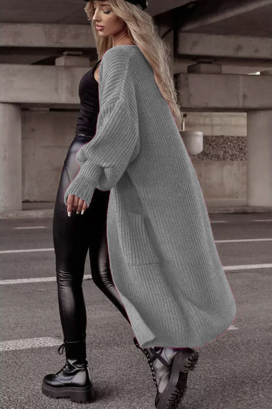 Damen Langer Strickcardigan mit tieferem Rückensaum und lässigem Schnitt Heidi-Mode