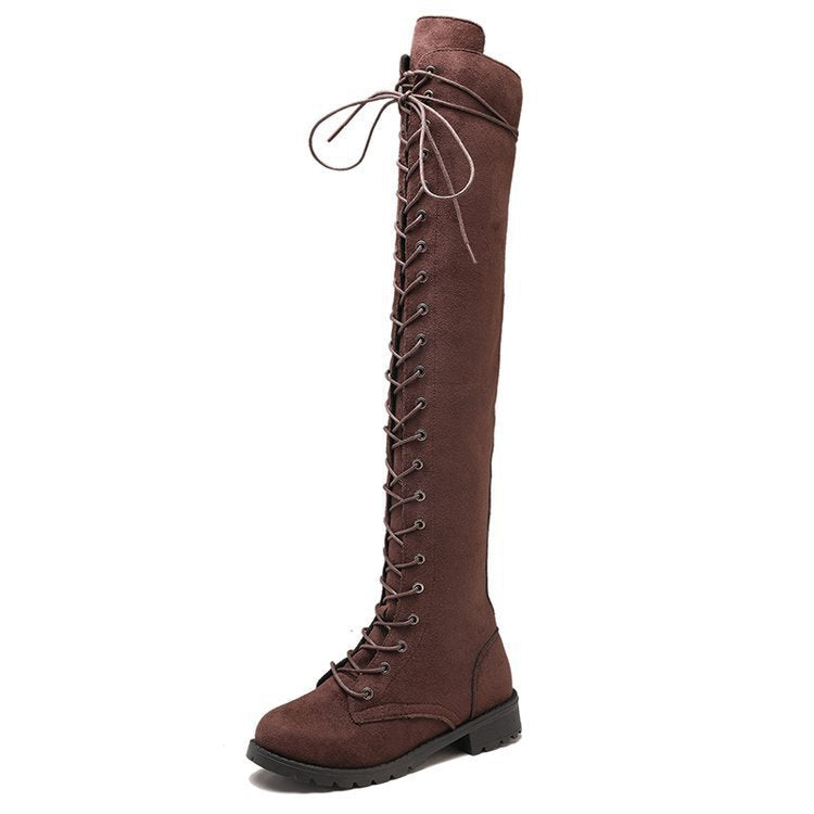 Damen Überknee-Stiefel mit modischem Schnür-Design und robustem Profil Heidi-Mode