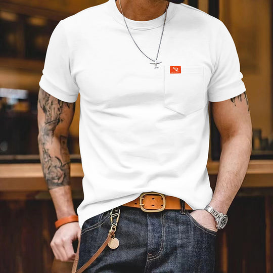 Herren klassisches Kurzarm T-Shirt mit Brusttasche aus hochwertiger Baumwolle Heidi-Mode