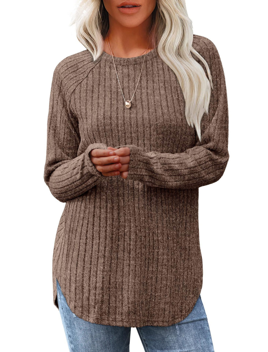 Damen lässiger Langarm Pullover mit strukturiertem Rippdesign Heidi-Mode