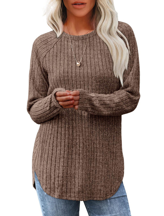 Damen lässiger Langarm Pullover mit strukturiertem Rippdesign Heidi-Mode
