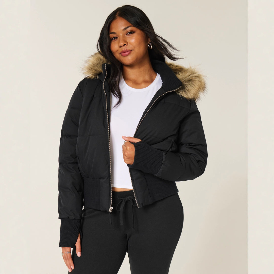 Damen Gestepptes Winterjacke mit abnehmbarer Kapuze und elastischen Bündchen Heidi-Mode