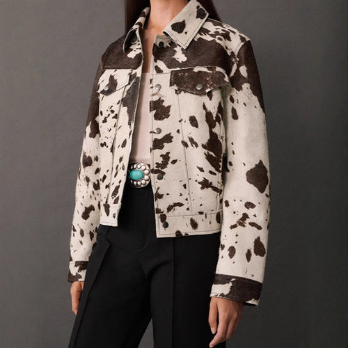 Damen modische Lammfelljacke mit auffälligem Tiermotiv Heidi-Mode