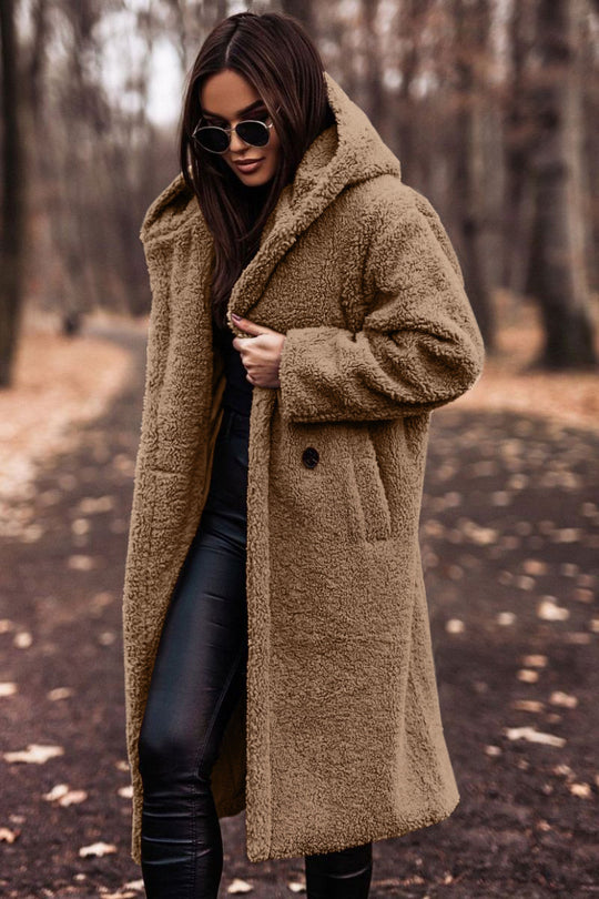Damen kuschelige Teddyjacke im Oversized-Stil mit Kapuze Heidi-Mode