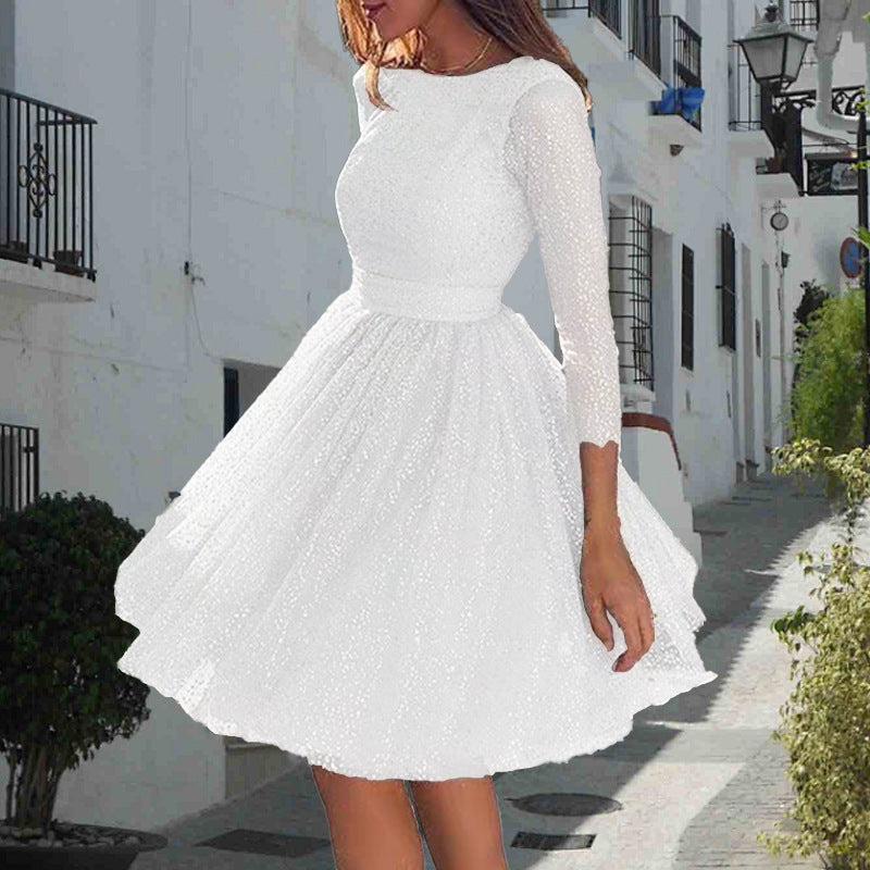 Damen Elegantes Tüllkleid mit transparenten Ärmeln Heidi-Mode