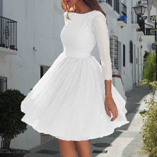 Damen Elegantes Tüllkleid mit transparenten Ärmeln Heidi-Mode